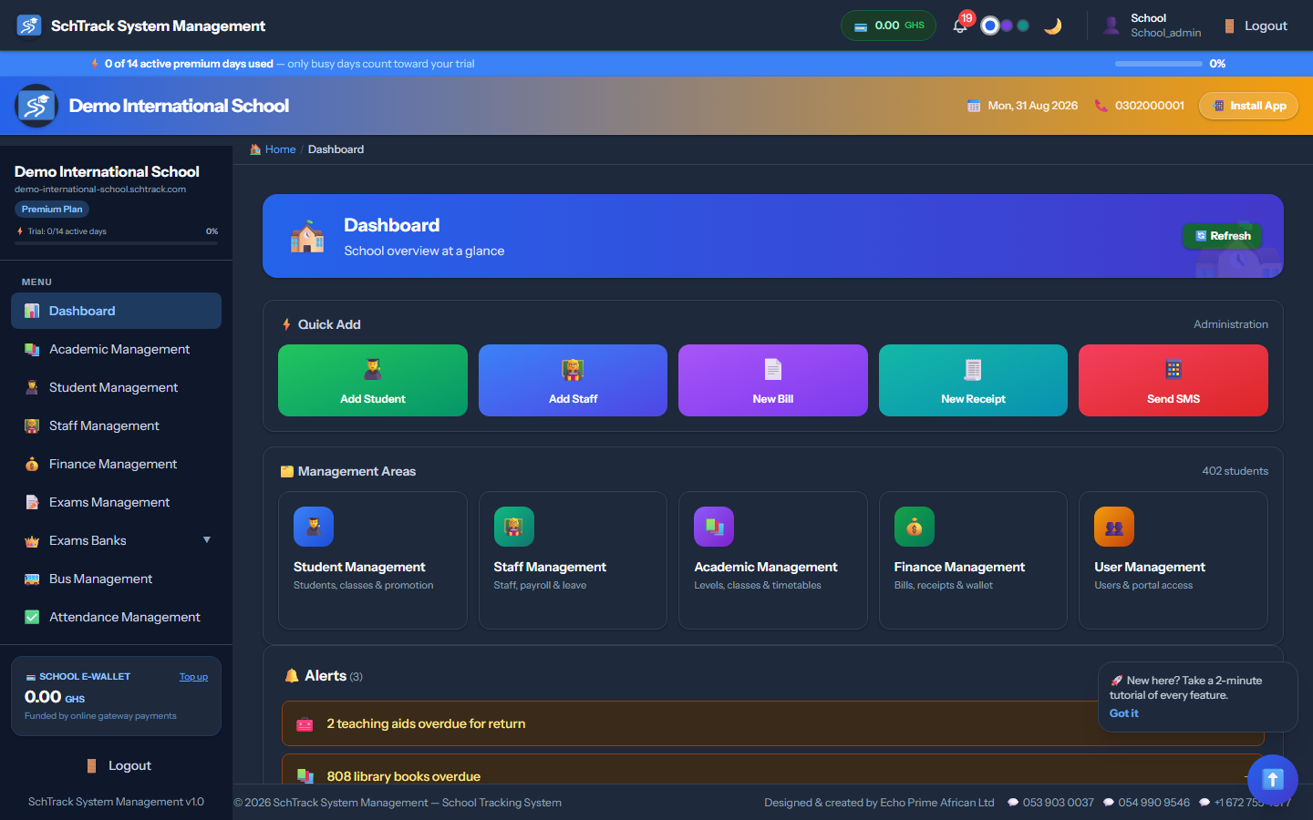 Dashboard - SchTracky screenshot