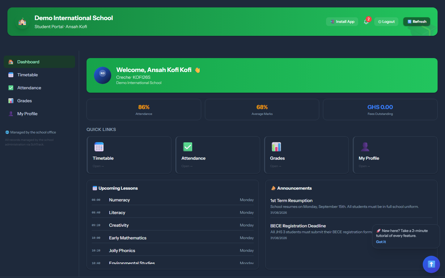 Dashboard - SchTracky screenshot